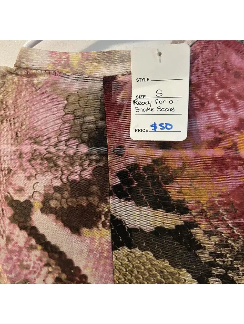 KToo multi-colored snakeskin print mesh jumpsuit with zipper and cut out hips